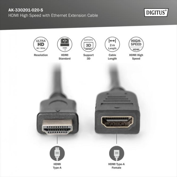 Фото - Кабель HDMI Digitus HDMI 2 м Black (AK-330201-020-S)